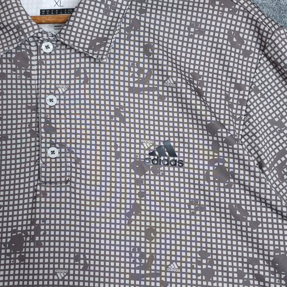 Adidas Ultimate365 Golf Polo Shirt Mens XL Grey Grid Splatter Print Performance